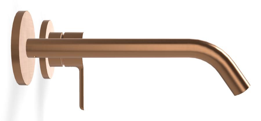 Смеситель для раковины Carlo Frattini Snap, настенный, с донным клапаном Click-Clack, аэратором, излив 200 мм, внешняя часть, цвет брашированная янтарная бронза - изображение 2