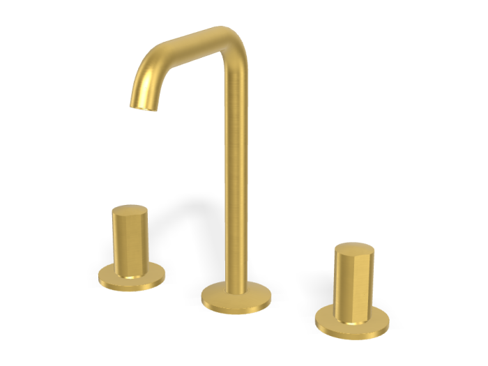 На изображении товар Смеситель для раковины Carlo Frattini SO, без ручек, с донным клапаном Click-Clack, вращающимся изливом Ø18 мм, 2 гибкими шлангами, Н-228 мм, цвет золото брашированное от официального представителя в Москве