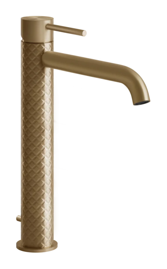Cмеситель для раковины Gessi316, высокий, c длинным изливом, с донным клапаном, цвет Warm Bronze Brushed PVD