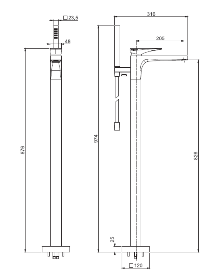 Смеситель для ванны Carlo Frattini Zeta, напольный, h876 мм, с ручным душем, внешняя часть, цвет брашированное золото - изображение 3