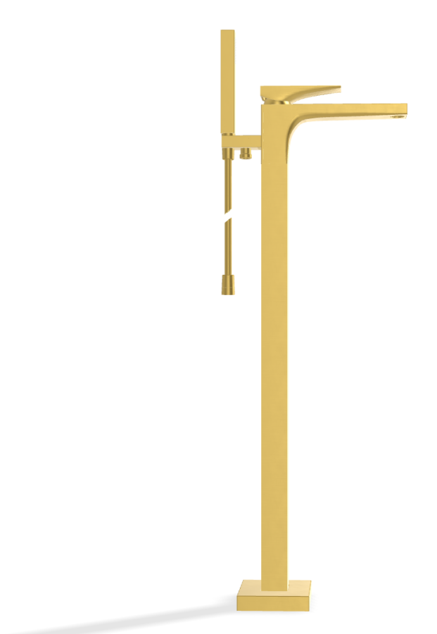 Смеситель для ванны Carlo Frattini Zeta, напольный, h876 мм, с ручным душем, внешняя часть, цвет брашированное золото - изображение 2