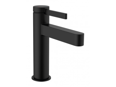 На изображении товар Смеситель для раковины Hansgrohe Finoris, однорычажный, с донным клапаном, цвет чёрный матовый от официального представителя в Москве