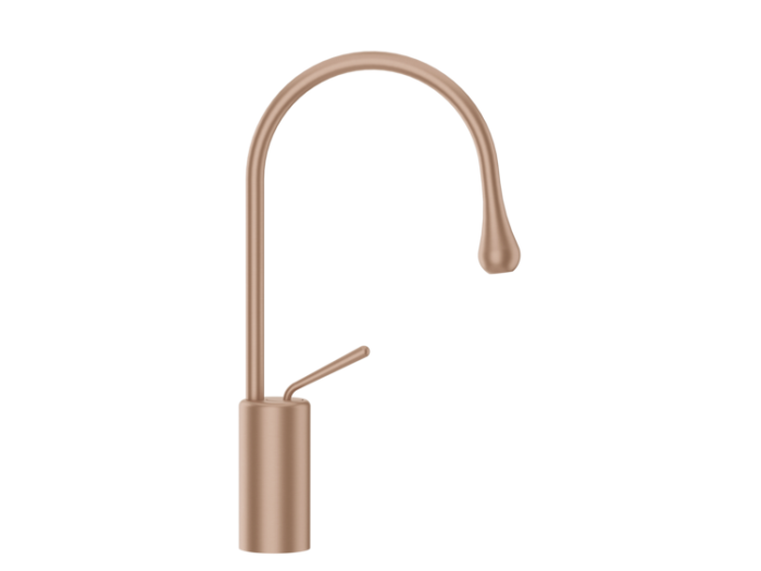 На изображении товар Смеситель для раковины Gessi Goccia h387 мм, с коротким изливом, без донного клапана, цвет Copper Brushed GHRC от официального представителя в Москве
