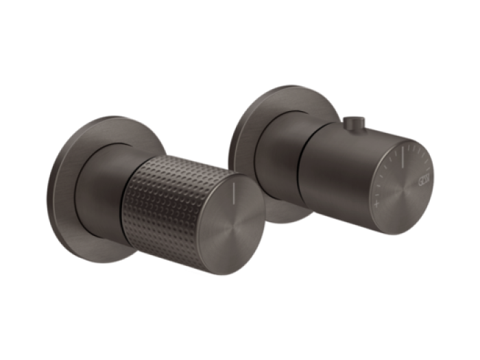 На изображении товар Термостат Gessi Habito, встраиваемый, на 2 выхода, цвет Black Metal Brushed PVD от официального представителя в Москве