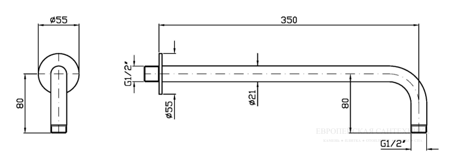 Держатель верхнего  душа Zucchetti Shower, L.350 мм, настенный, цвет матовая нержавеющая сталь - изображение 2