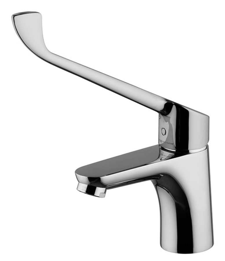 Смеситель для раковины Carlo Frattini Collettività, для лечебных учреждений, однорычажный, с энергосберегающим картриджем, донным клапаном Click-Clack, гибкими шлангами, Н-227 мм, цвет черный матовый