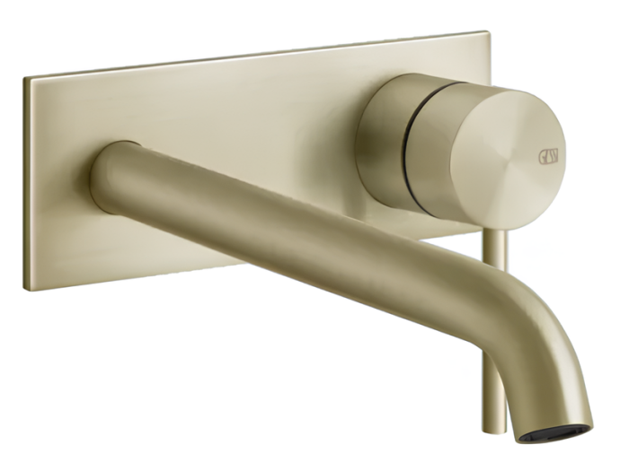 Смеситель для раковины Gessi316 Flessa, с декоративной планкой, встраиваемый, с длинным изливом, внешняя часть, цвет Brass Brushed PVD