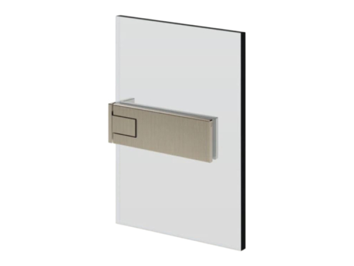 На изображении товар Петля стена-стекло Gessi Rigato, угол поворота 90 градусов, если вес двери больше 50 кг, использовать 3 петли, максимальная ширина створки 1000 мм, цвет Finox Brushed Nickel от официального представителя в Москве