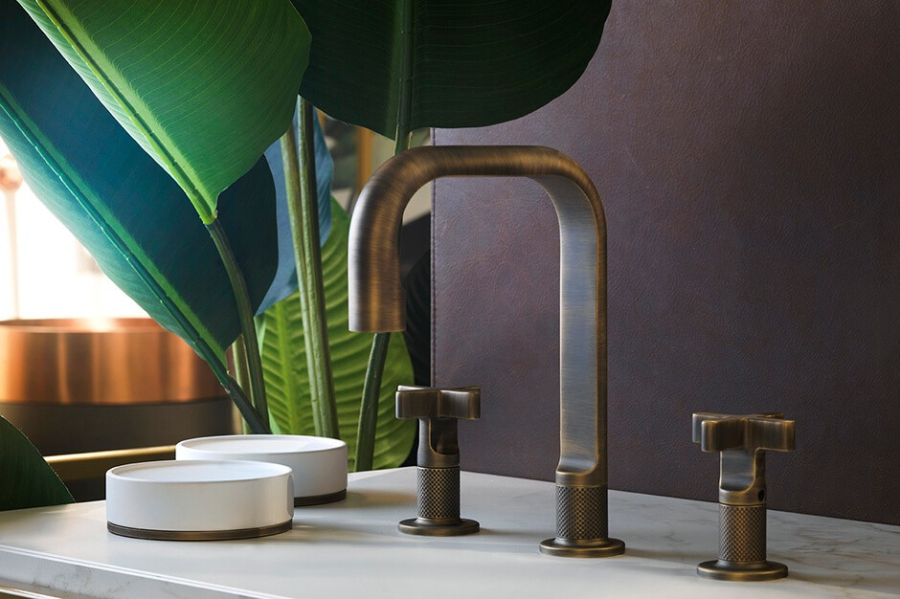 Смеситель для раковины Gessi Inciso, на 3 отверстия, без донного клапана, цвет Gold PVD - изображение 2