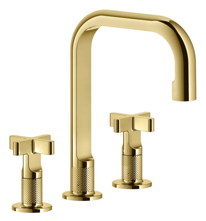 Смеситель для раковины Gessi Inciso, на 3 отверстия, без донного клапана, цвет Gold PVD