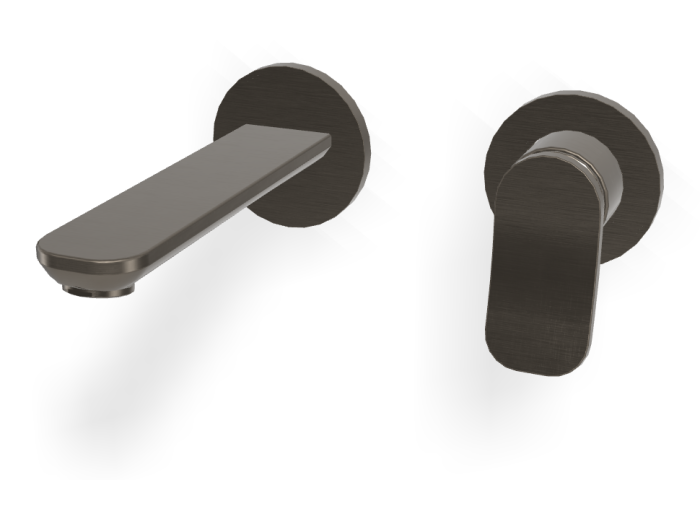 На изображении товар Смеситель для раковины Carlo Frattini Flo, настенный, с донным клапаном Click-Clack, L-169 мм, внешняя часть, цвет брашированный черный хром от официального представителя в Москве