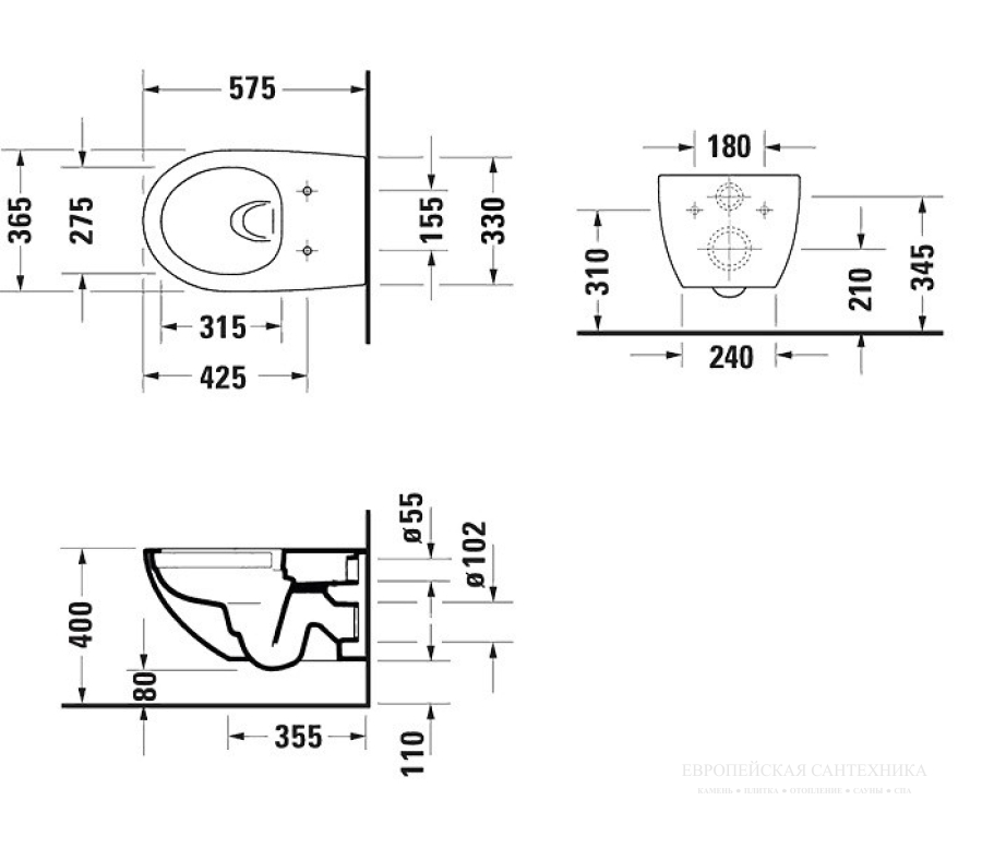 Унитаз подвесной Duravit Architec, RIMLESS®, 365x575 мм, в комплекте с сиденьем, цвет белый - изображение 2