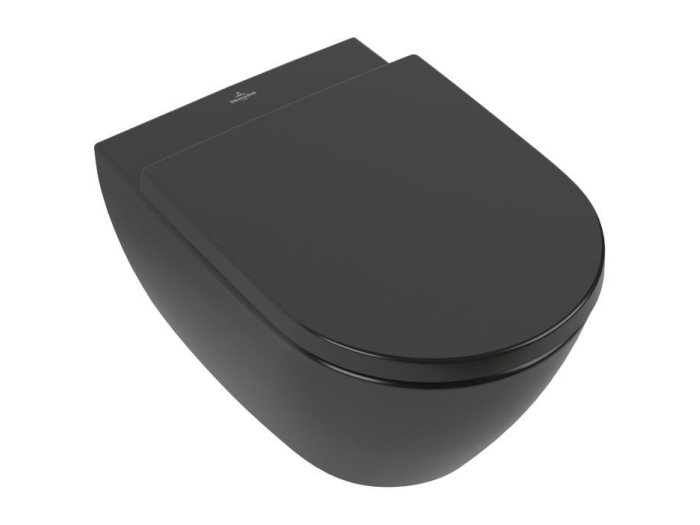 На изображении товар Унитаз подвесной безободковый  Villeroy&Boch Subway 2.0, 370х560 мм, с сиденьем быстросъемным, плавным закрыванием, цвет Ebony CeramicPlus от официального представителя в Москве