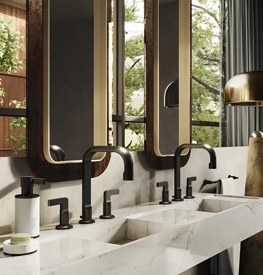 Смеситель для раковины Gessi Inciso, на 3 отверстия, средний, без донного клапана, цвет Black Metal Brushed PVD - изображение 1
