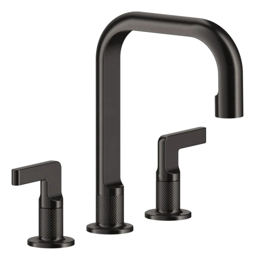Смеситель для раковины Gessi Inciso, на 3 отверстия, средний, без донного клапана, цвет Black Metal Brushed PVD