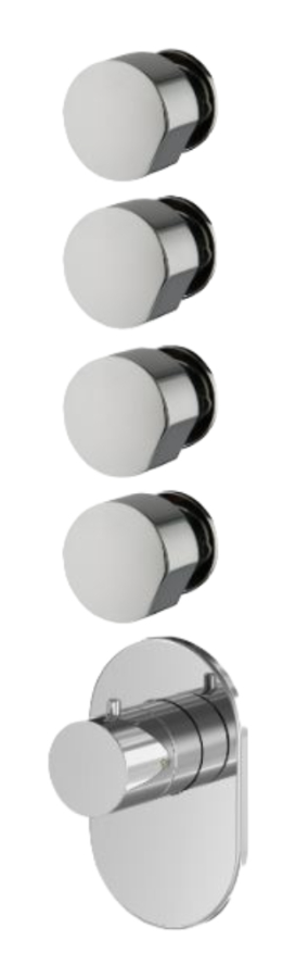 Термостат Carlo Frattini SO, без ручек, с 4 запорными вентилями, горизонтальная/вертикальная установка, ширина 100 мм, внешняя часть, цвет чёрный матовый