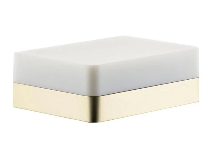 На изображении товар Мыльница Axor Universal Softsquare настенная, металл/стекло, цвет золото шлифованное/белое от официального представителя в Москве