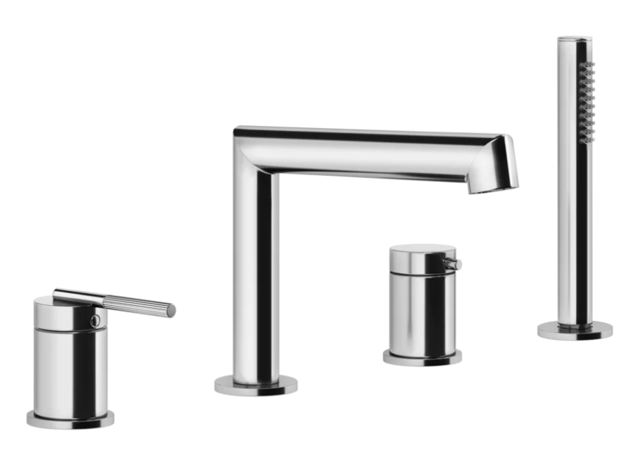 Смеситель для ванны Gessi Ingranaggio, на 4 отверстия, с каскадным изливом, переключатель, шланг, лейка, цвет Chrome