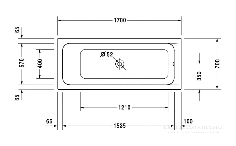 Ванна встраиваемая Duravit D-Code, 1700 x 700 мм, центральный слив, акриловая, цвет белый - изображение 7