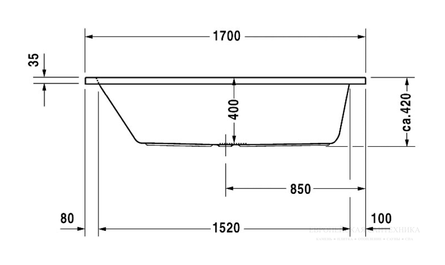 Ванна встраиваемая Duravit D-Code, 1700 x 700 мм, центральный слив, акриловая, цвет белый - изображение 6