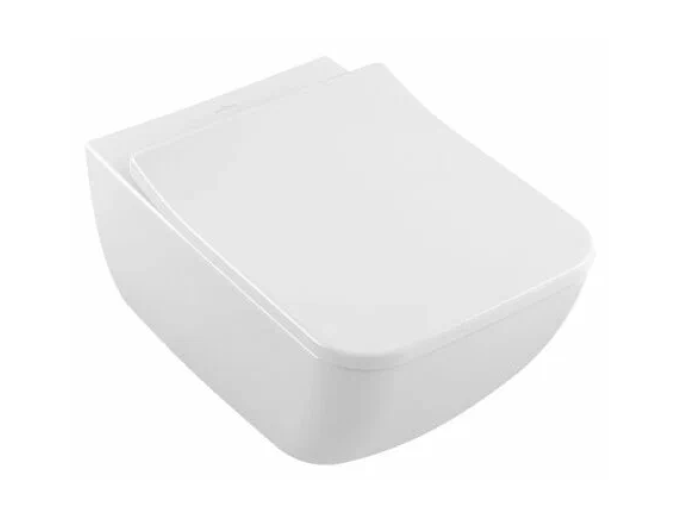 На изображении товар Унитаз подвесной безободковый Villeroy&Boch Venticello, 375х560 мм,  с сиденьем, быстросъёмное, с механизмом плавного опускания, цвет альпийский белый от официального представителя в Москве