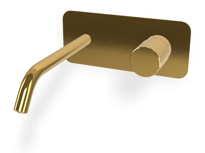 На изображении товар Смеситель для раковины Carlo Frattini Spillo Tech, настенный, с донным клапаном Click-Clack, излив 200 мм, внешняя часть, цвет золото от официального представителя в Москве