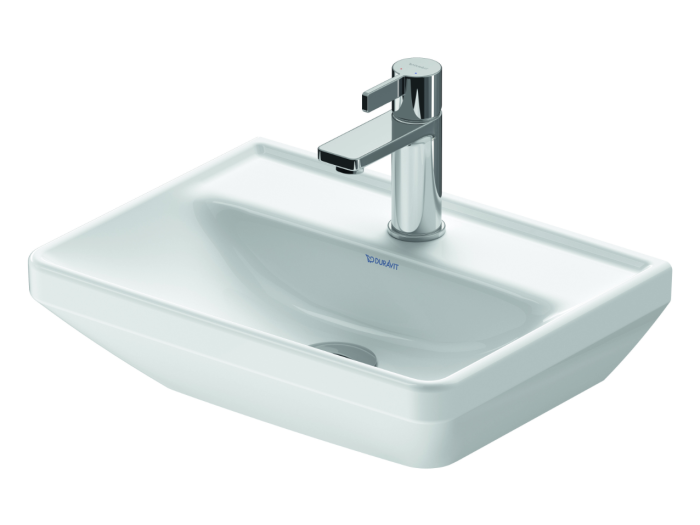 На изображении товар Раковина Duravit D-Neo для рук, 450x335 мм, без перелива, 1 отверстие под смеситель, цвет белый с покрытием WonderGliss от официального представителя в Москве