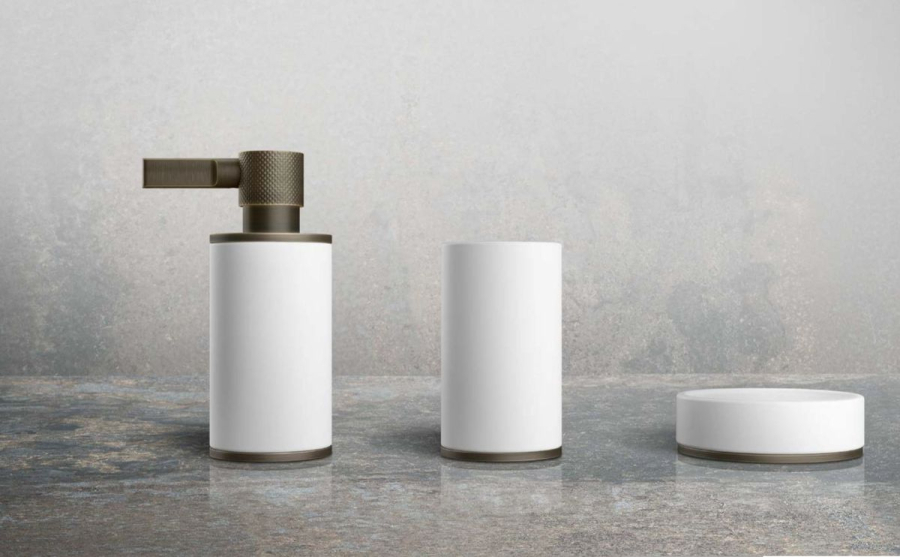 Стакан Gessi Inciso, настольный, ⌀75х127 мм, цвет White/Nickel PVD - изображение 3
