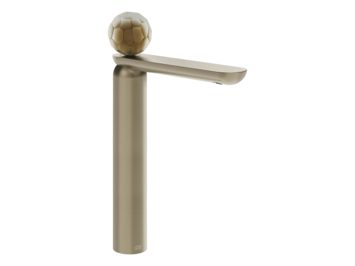 На изображении товар Смеситель для раковины Gessi Perle высокий, без донного клапана, с вентилем из муранского стекла Battuto Finox Brushed Nickel от официального представителя в Москве