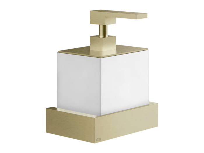 На изображении товар Дозатор для жидкого мыла Gessi Rettangolo, настенный, цвет Brushed Brass PVD от официального представителя в Москве