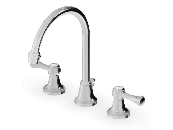 На изображении товар Смеситель для раковины Zucchetti Agora Classic, на 3 отверстия, неподвижный излив, ручки-рычаги, аэратор, донный клапан, цвет хром от официального представителя в Москве