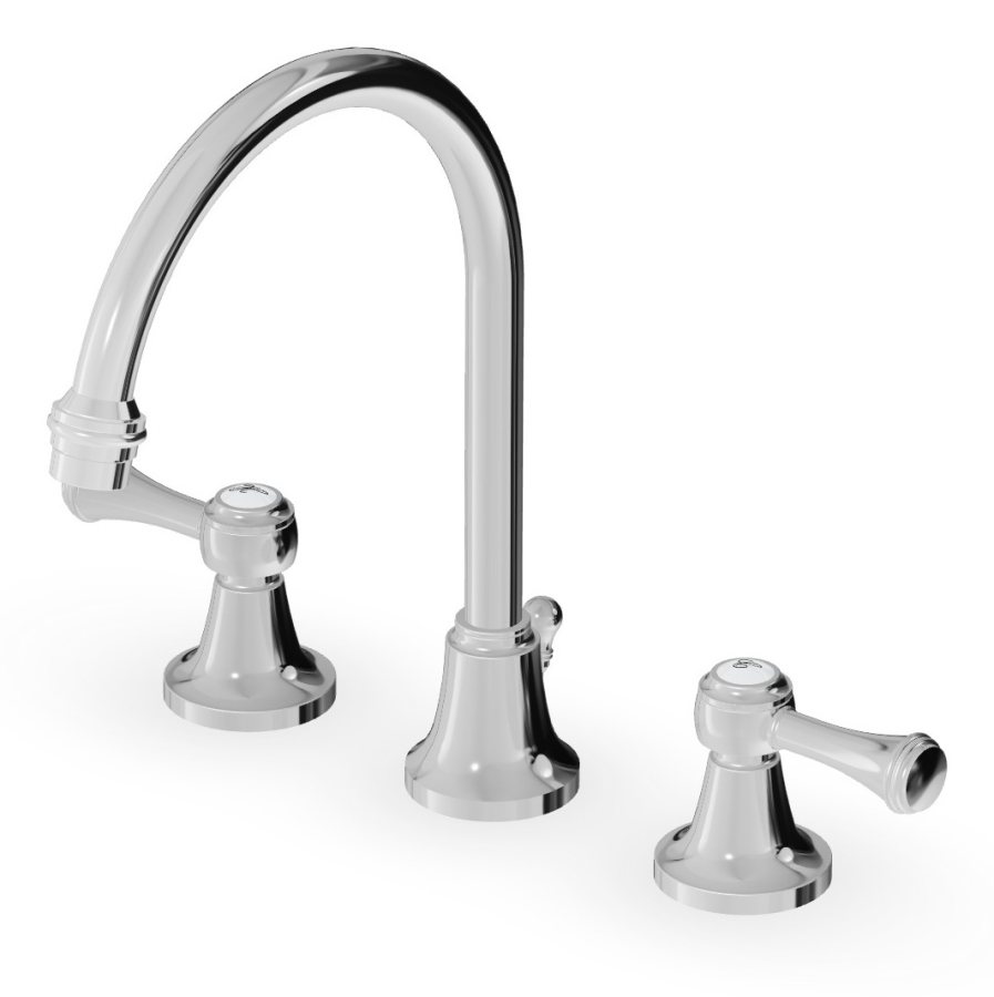 Смеситель для раковины Zucchetti Agora Classic, на 3 отверстия, неподвижный излив, ручки-рычаги, аэратор, донный клапан, цвет хром