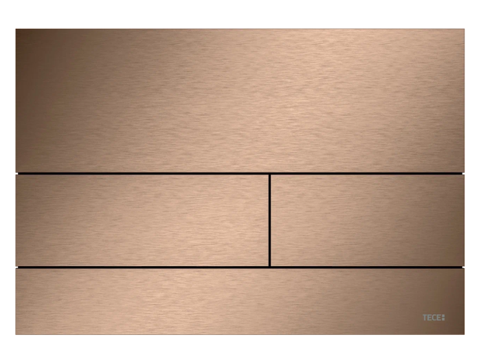 На изображении товар Панель смыва TECEsquare II для унитаза, PVD покрытие против отпечатков пальцев, цвет Brushed Red Gold / красный позолоченный сатин от официального представителя в Москве