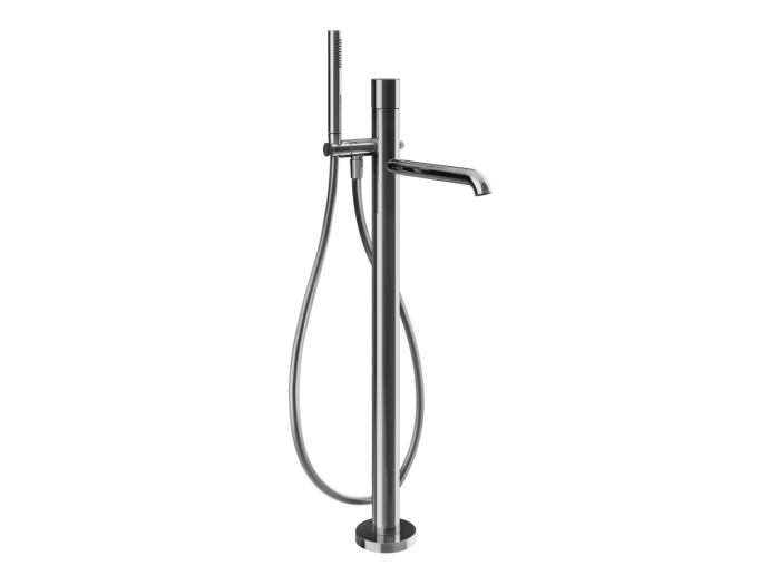 На изображении товар Cмеситель для ванны Gessi Habito, напольный, встраиваемый, с ручным душем, цвет Chrome от официального представителя в Москве