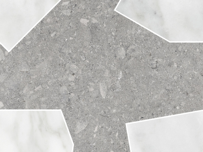На изображении товар Terratinta Ceramics Мозаика, керамогранит Vicentina Mix matt / honed Cenere + Marmo Apuano Mos. 29x29 Cross Dark / 9.0 от официального представителя в Москве