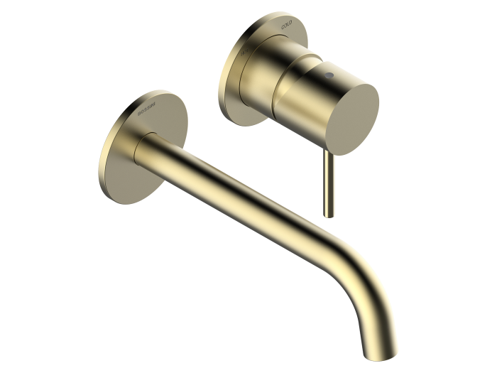 На изображении товар Смеситель для раковины Bossini Teo, однорычажный, встраиваемый, настенный, внешняя часть, излив 185 мм, цвет Satined Gold от официального представителя в Москве