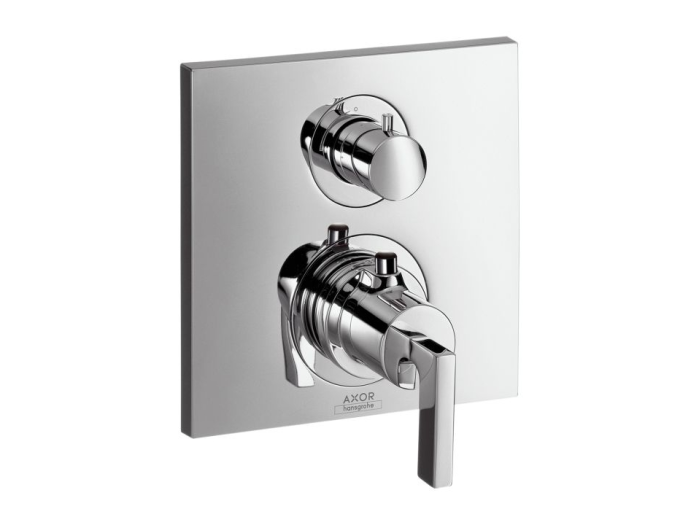 На изображении товар Термостат для ванны Axor Citterio, встраиваемый, с запорным/переключающим вентилем, внешняя часть, цвет хром от официального представителя в Москве