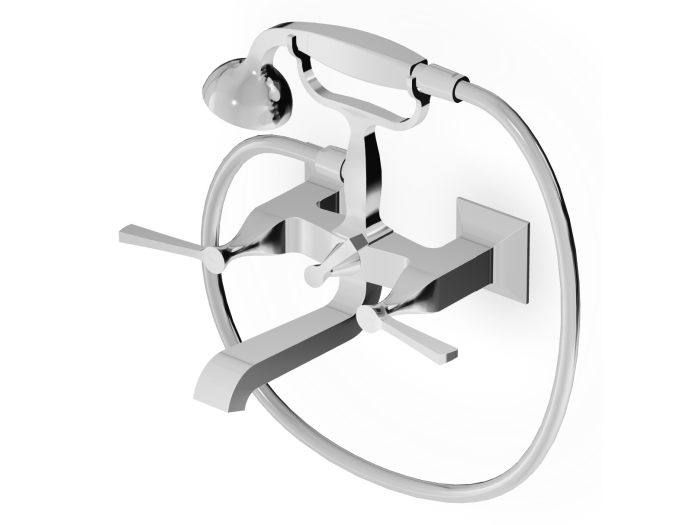 На изображении товар Смеситель Zucchetti Bellagio, для ванны/душа настенный, аэратор, дивертер, ручной душ, держатель ручного душа, гибкий шланг 1500 мм, цвет хром от официального представителя в Москве