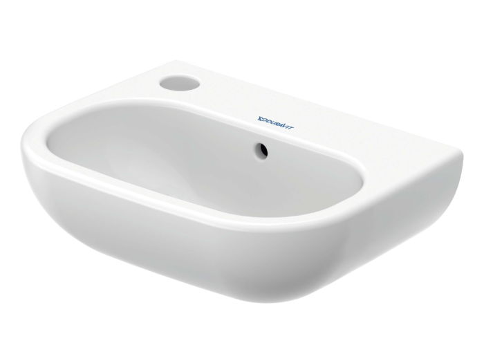 На изображении товар Раковина Duravit D-Code для рук, 360х270 мм, 1 отверстие для смесителя слева, цвет белый от официального представителя в Москве