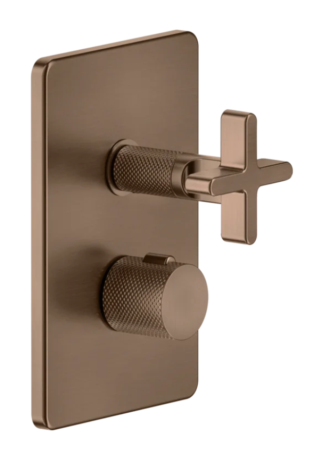 Термостат Gessi Inciso, с переключателем на 2 выхода, встраиваемый, внешняя часть, цвет Copper Brushed PVD
