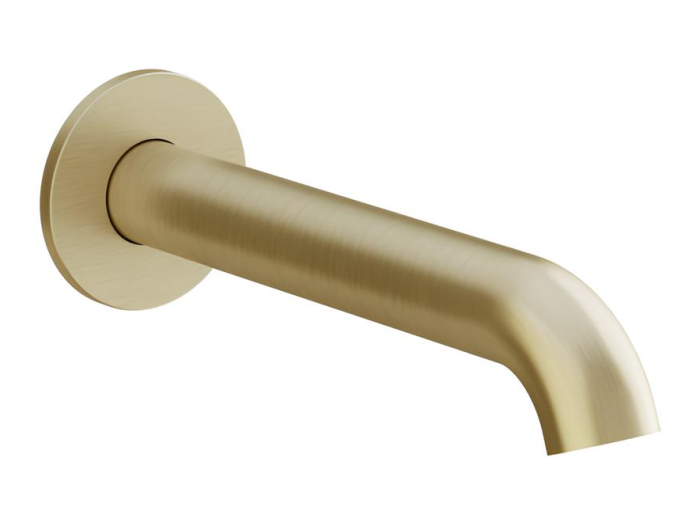 На изображении товар Излив для ванны Gessi Origini, настенный, цвет Brushed Brass PVD от официального представителя в Москве