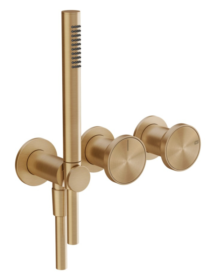 Смеситель Gessi Origini, настенный, на 2 позиции, с переключателем, подводом воды, держателем лейки, внешние части, цвет Warm Bronze Br. PVD