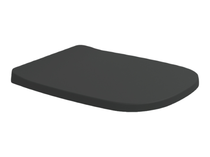 На изображении товар Сиденье для унитаза Flaminia Flag, 460х365 мм, быстросъёмное, с механизмом плавного закрывания soft-closing, цвет Carbone от официального представителя в Москве
