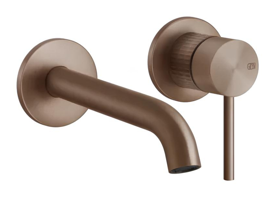 Cмеситель для раковины Gessi316, встраиваемый, настенный, с длинным изливом, без донного клапана, внешние части, цвет Copper Brushed PVD