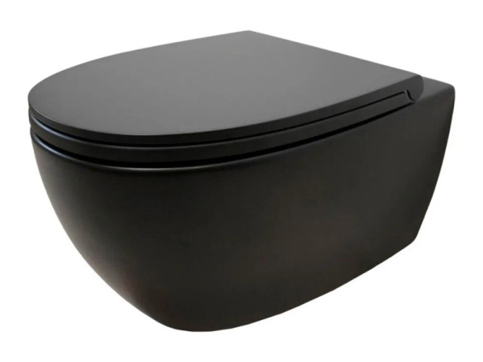 На изображении товар Унитаз подвесной Globo 4ALL, безободковый, в комплекте с крепежами, цвет AR черный матовый от официального представителя в Москве