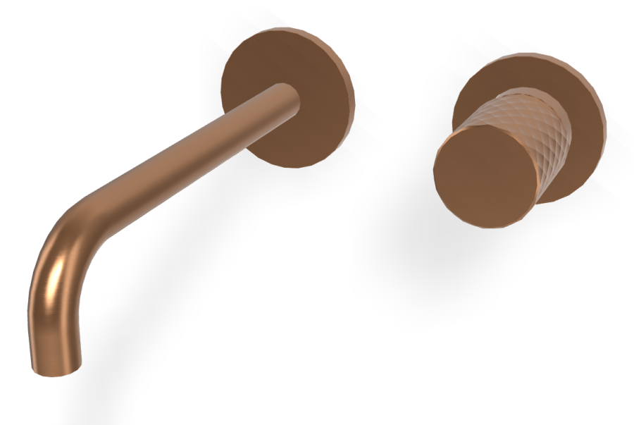 Смеситель для раковины Carlo Frattini Spillo Tech, ручка X Collection, настенный, с донным клапаном Click-Clack, излив 200 мм, внешняя часть, цвет брашированная янтарная бронза