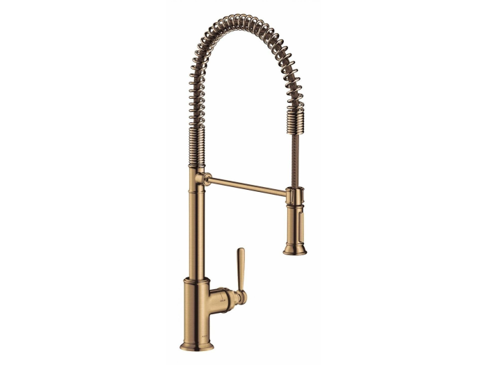 На изображении товар Смеситель кухонный AXOR Montreux, однорычажный, 210, Semi-Pro, цвет Brushed Bronze от официального представителя в Москве