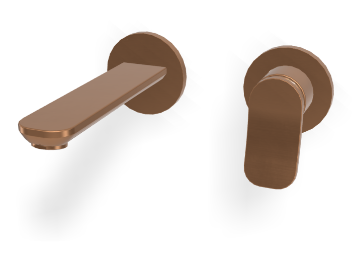 На изображении товар Смеситель для раковины Carlo Frattini Flo, настенный, с донным клапаном Click-Clack, L-169 мм, внешняя часть, цвет брашированная янтарная бронза от официального представителя в Москве