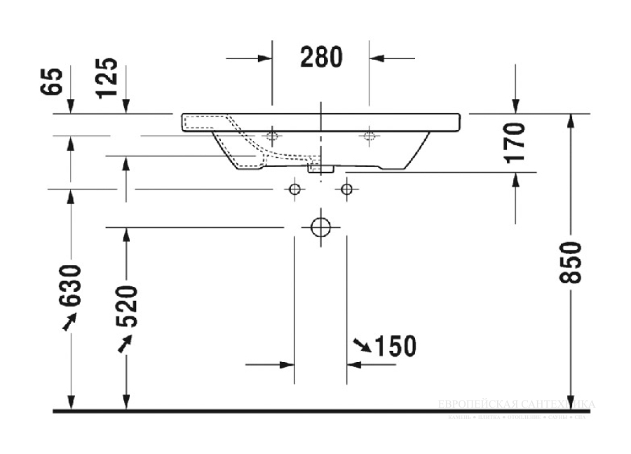 Раковина Duravit DuraStyle для мебели, 800x480 мм, с 1 отверстием под смеситель, цвет белый с покрытием WonderGliss - изображение 10