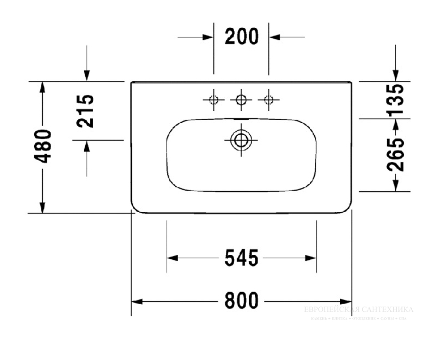 Раковина Duravit DuraStyle для мебели, 800x480 мм, с 1 отверстием под смеситель, цвет белый с покрытием WonderGliss - изображение 7